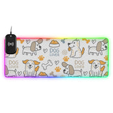 Colorful Doodle Dogs Words Wireless Charging Mouse Pad for Mobile Phone Extra Large Gaming Mousepad with 13 Lighting Modes Computer Mat for Gaming MacBook PC Laptop Desk Home Office